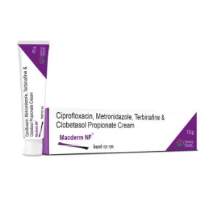 Ciprofloxacin 1%+ Metronidazole 2%+ Terbinafine 1% + Clobetasol propionate 0.05% (Macderm NF) - 15 gm