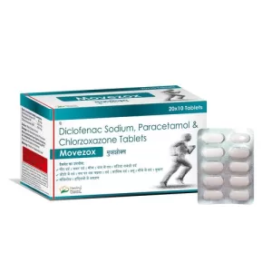 Diclofenac 50mg + Paracetamol 325mg + Chlorzoxazone 500mg (Movezox) - 10 Tablets